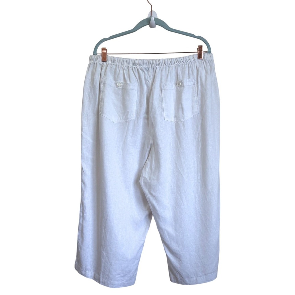 Ellos Womens Linen Cropped Wide Leg Euro Summer Pants Size 20 White Coastal - Picture 2 of 7